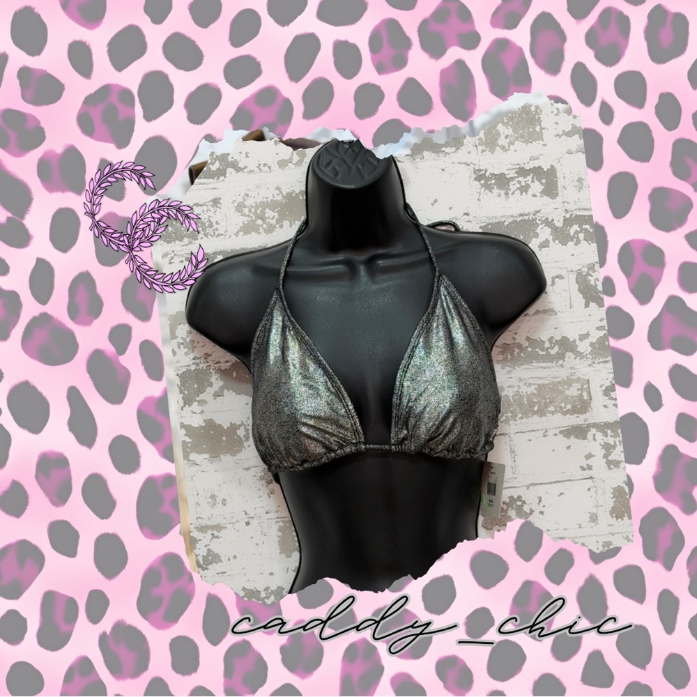 Ocean Pacific Silver String Bikini Top Size XL (15–17) | Shimmer Swimwear | NWT